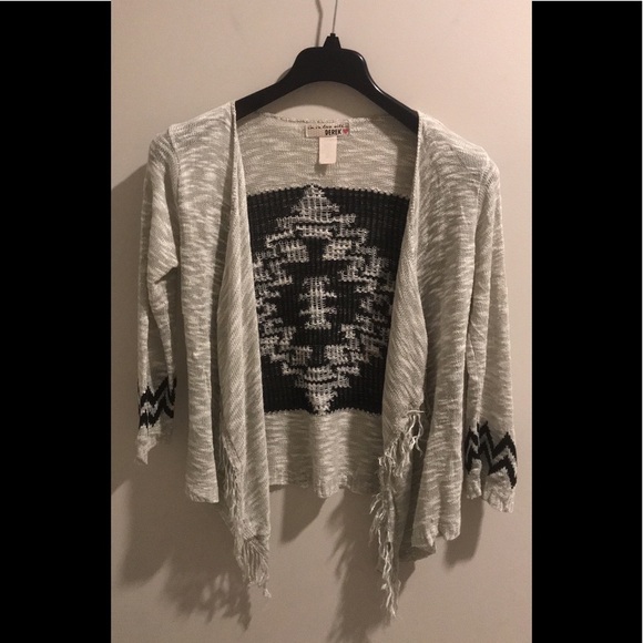 Open front waterfall fringed tribal pattern cardigan Sz women’s Medium - Picture 1 of 7